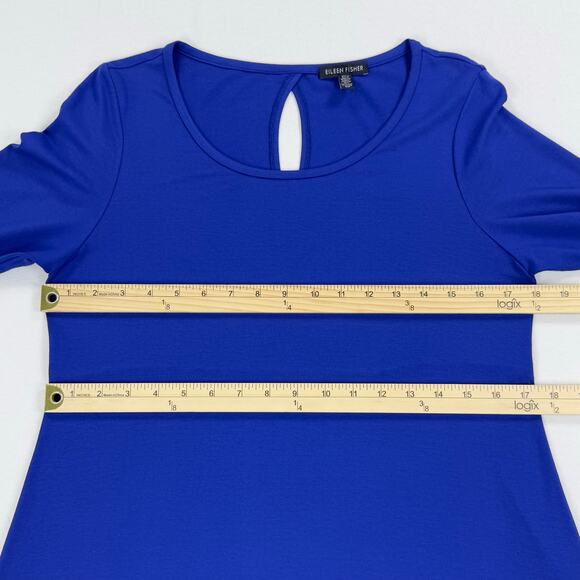 Eileen Fisher Womens Stretch Knit Keyhole Back Shift Swing Dress Small Blue - Picture 11 of 12